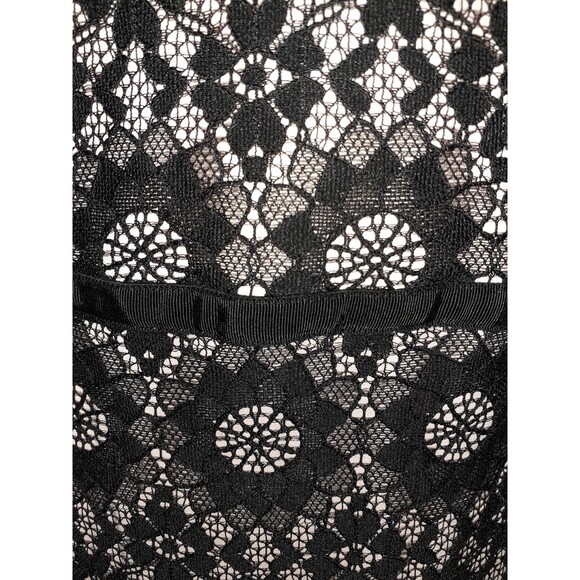 MAGGY LONDON Size 14 Sheath Dress Black Floral Lace Pink Lining Long Sleeve - Picture 2 of 6